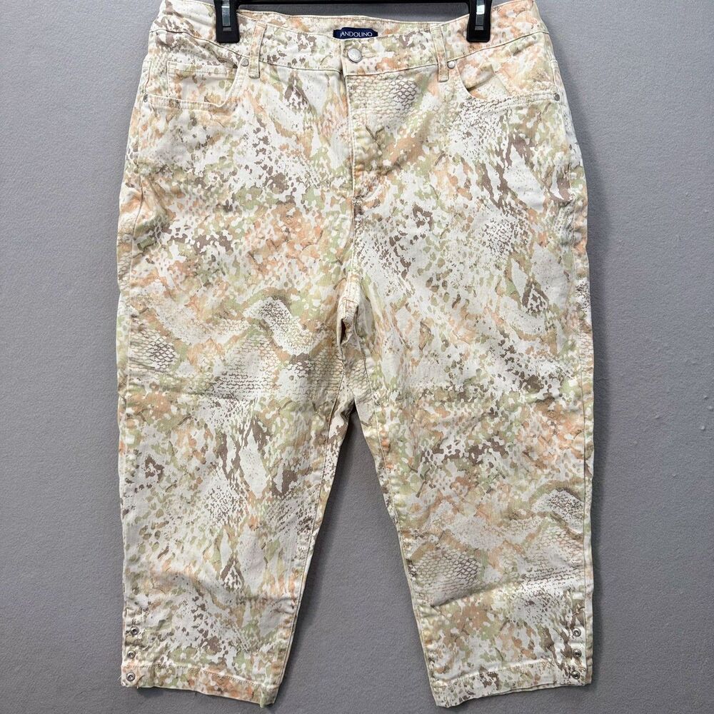 Bandolino Mandie Capri Pants Womens 16W Beige Snakeskin Print Cropped Jeans